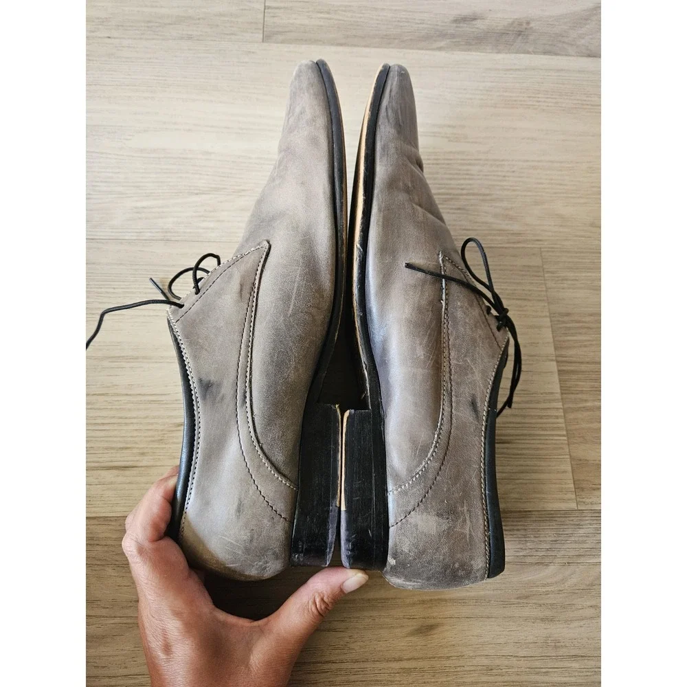 Ted Baker‎ Men's Distressed Leather Derby Dress Shoes Gray Taupe Almond Toe Lace